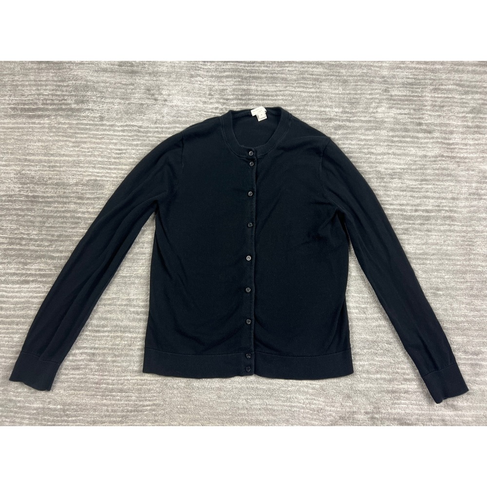 J.Crew Cardigan Women Medium Black The Caryn Cardigan Button Front Cotton Knit